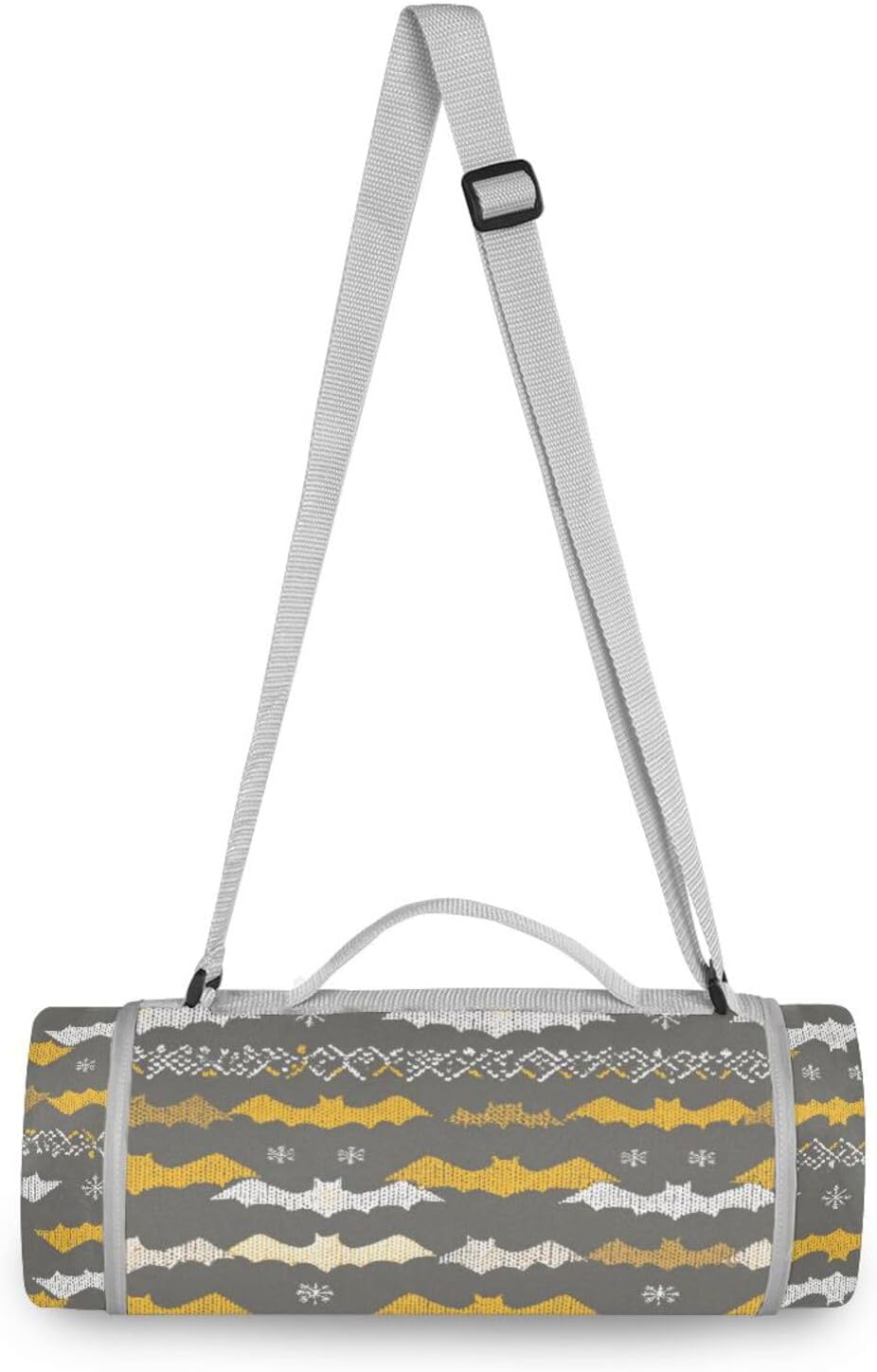 Round Picnic Blanket - Fits 2 Adults, Summer Accessories Portable Packable Picnic Blanket Dual Layer, Sand-Free, Soft Throw Rug 58 in (Bohemian Style Sherpa Bat)