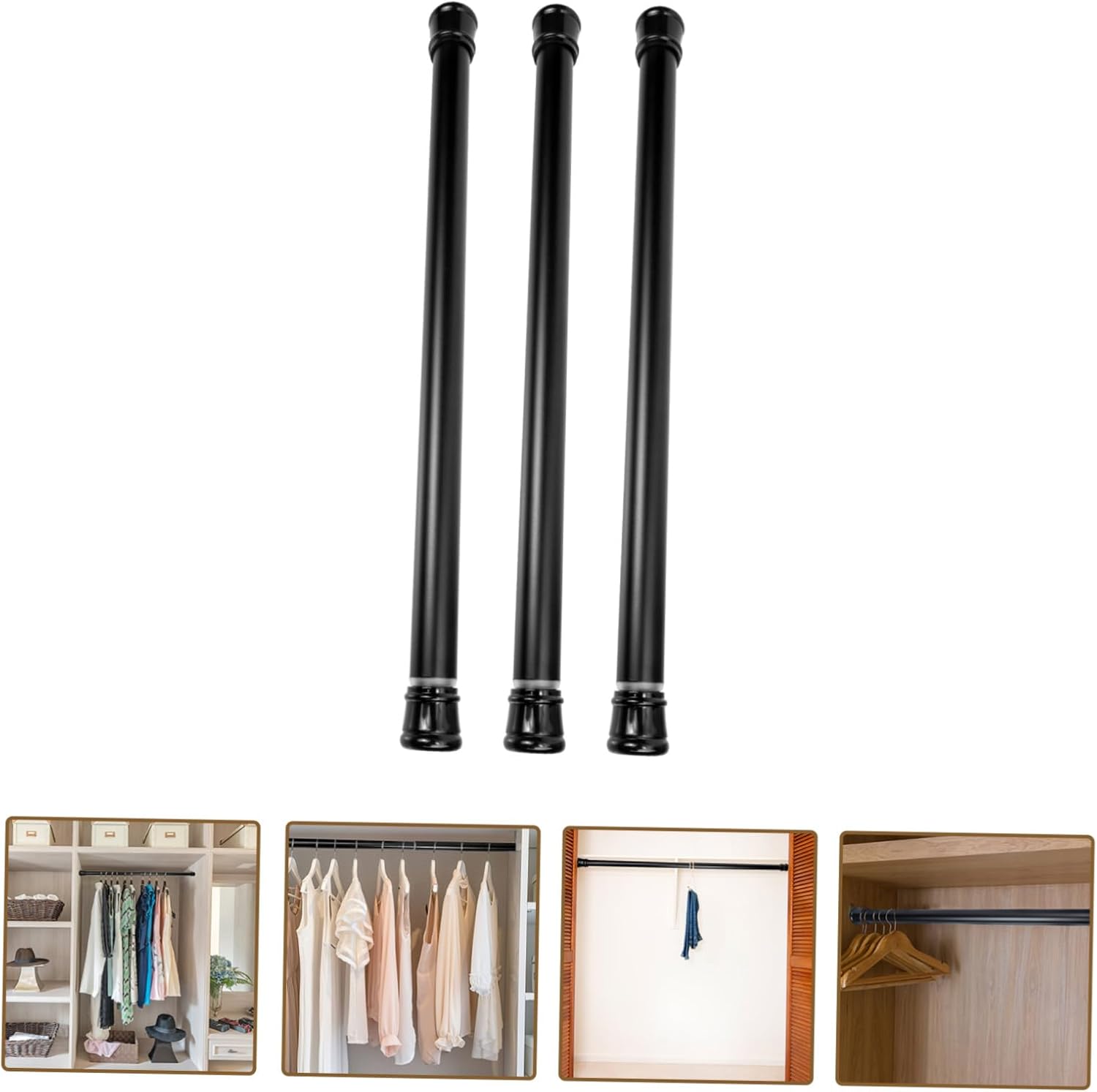 PRETYZOOM 3-Piece Stretchable Curtain Rod Set Wear-Resistant Tension Poles No Drilling Indoor/Outdoor Use Adjustable Curtain Supplies for Windows and Patios