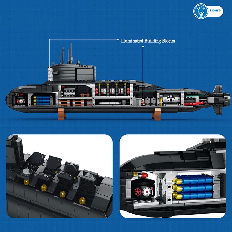 YILETKC Submarine Schiff Bausteine, 1498 Teile U-förmiges U-Boot Klemmbausteine Modell Bausatz, Militär Schiffe Modular Konstruktionsspielzeug, Militär Bauspielzeug für Erwachsene