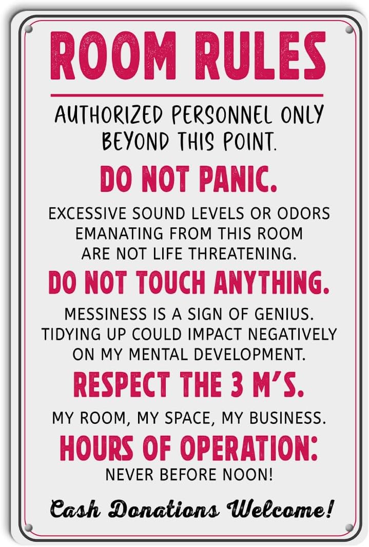 Funny Room Rules Sign for Girls Bedroom Door Decor Girl Room Rules Signs