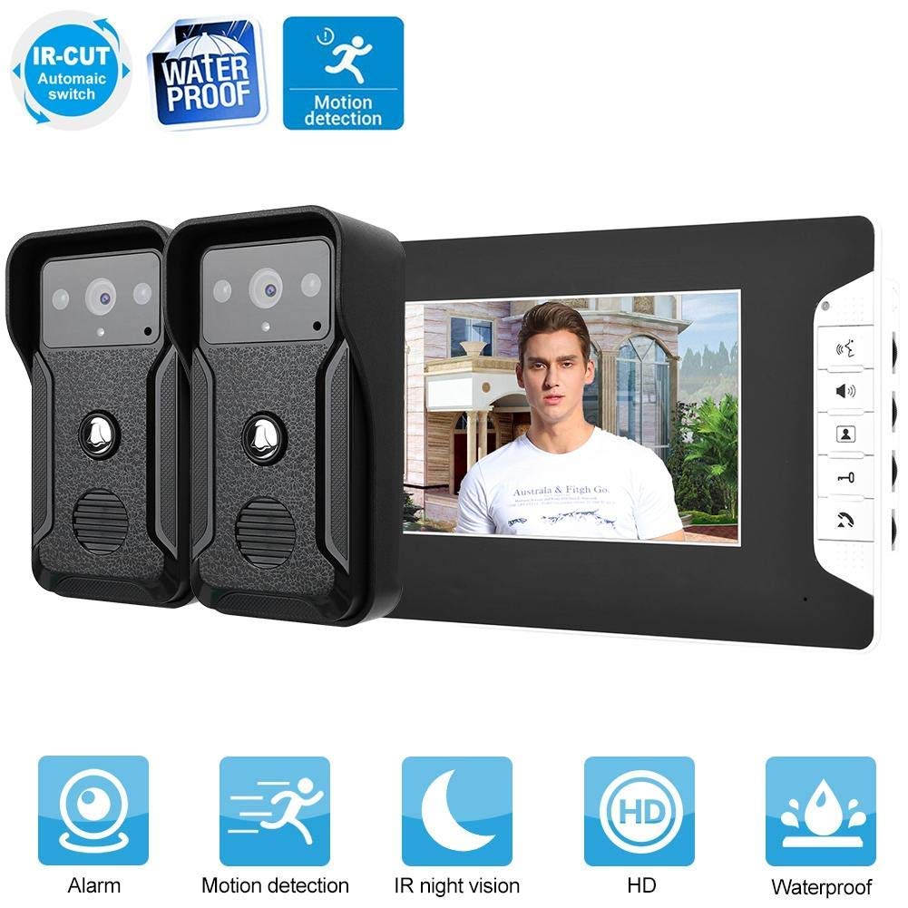 Interphone Vidéo, Interphone Vidéo Filaire avec Écran LCD de 7 Pouces avec Caméra Extérieure 1000TVL Support de Vision Nocturne IR Surveillance Déverrouillage Interphone Bidirectionnel (EU)