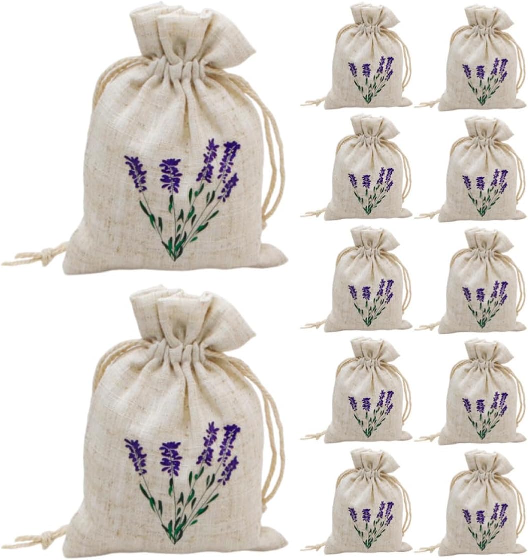 12pcs Lavender Drawstring Bags Pouches for Jewelry and Natural Dried Lavender, Fabric Refillable Sachet Bags with Fragrance for Home Fragrance and Bedrooms