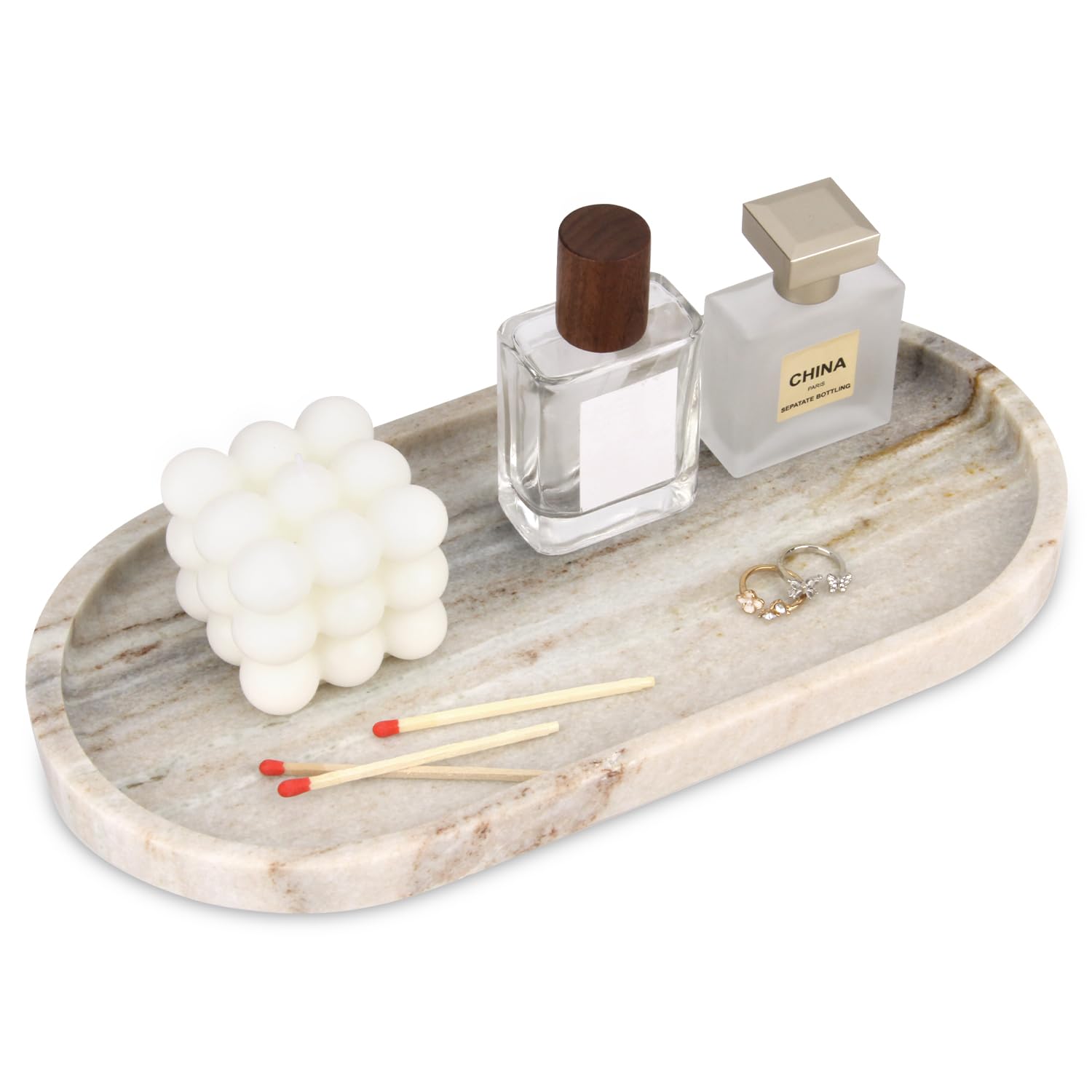 Oval Marble Tray Natural Luxury Marble Home Kitchen Bathroom Vanity Tray, Stone Decorative Countertop Serving Trays for Coffee Perfume Jewelry Makeup Key Viva Jade 30 x 15 cm