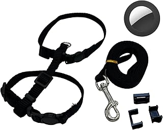Katzengeschirr für Tracker mit Sicherheitsverschlüssen und Leine (Schwarz, S inkl. Airtaghalter (2-3kg)) product image