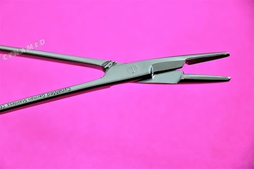 Miniatura 6 de 1 portaagujas alemán premium de 5.5 pulgadas 5.5 in con serraje OLSEN HEGAR CON ANILLOS OROS, INSTRUMENTOS VETERINARIOS INOXIDABLES CYNAMED