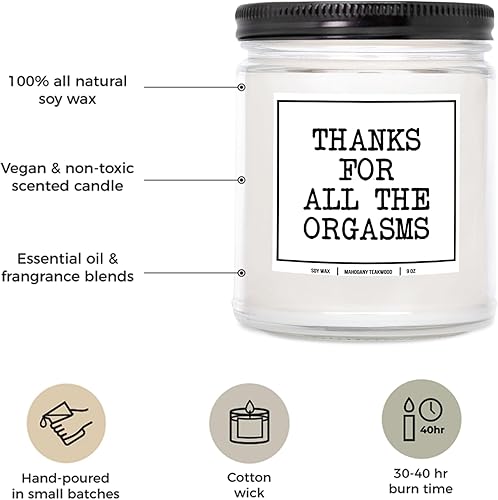 Miniatura 2 de YouNique Designs Thanks for All The Orgasms Vela de soja de 8 onzas, velas divertidas para novio, velas traviesas para adultos, velas románticas con