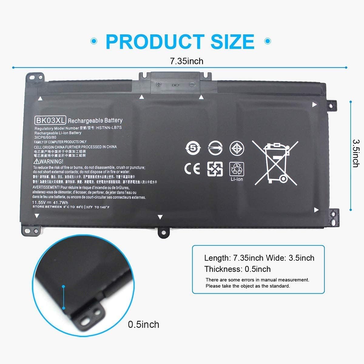 BK03XL Laptop Akku für HP Pavilion X360 Convertible 14-ba0xx 14-ba1xx 14-ba2xx 14m-ba0xx 14m-ba1xx 14-ba026ng 14-ba101ng 14-ba023nf 14-ba105nl 14-ba028np 14-ba136ns 14-ba019nf 14-ba022nw 14-ba025ns