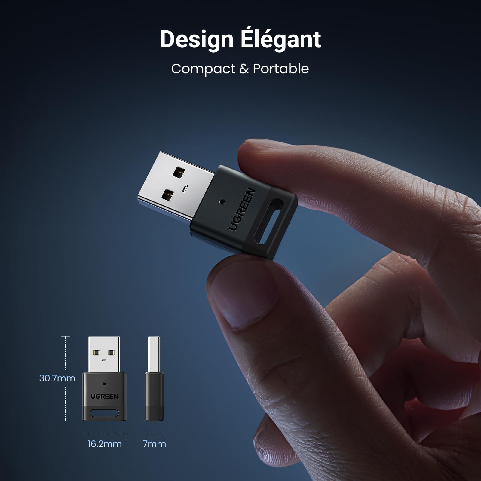 UGREEN Dongle Bluetooth 5.3 USB Clé Faible Latence 20M Portée Windows 11 10 8.1