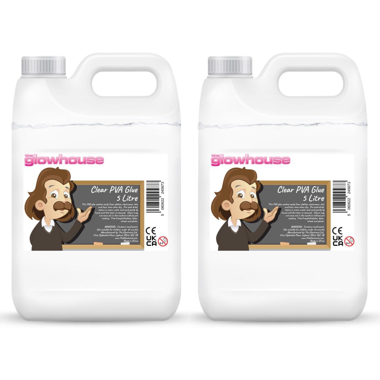 The Glowhouse Premium PVA Glue – White or Clear Craft Glue for Slime Making, School & Home Crafts – Washable, Non-Toxic Adhesive for Paper, Card & Fabric
