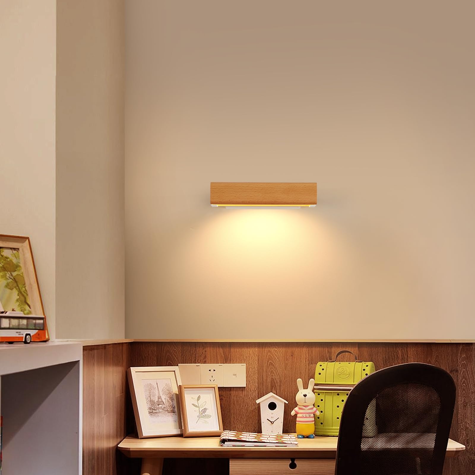 DELIPOP Applique da Parete Interno, 360° Girevole Lampada da Parete in Legno, 3000K Bianco Caldo Lampada da Muro LED per Camera da Letto Soggiorno Corridoio