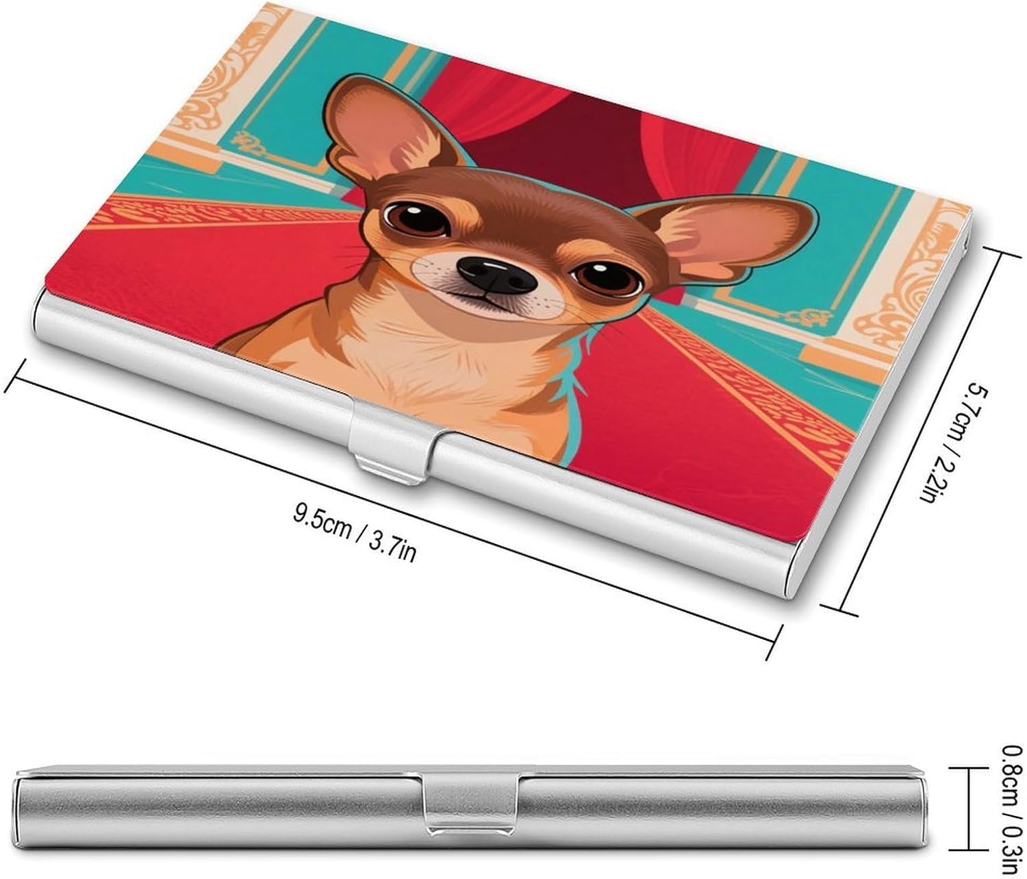Chihuahua Business Card Holder Aluminum Business Name Card Case Credit Name Cards Pocket Box for Men And Women Stainless Steel Wallet Credit ID Case for Office