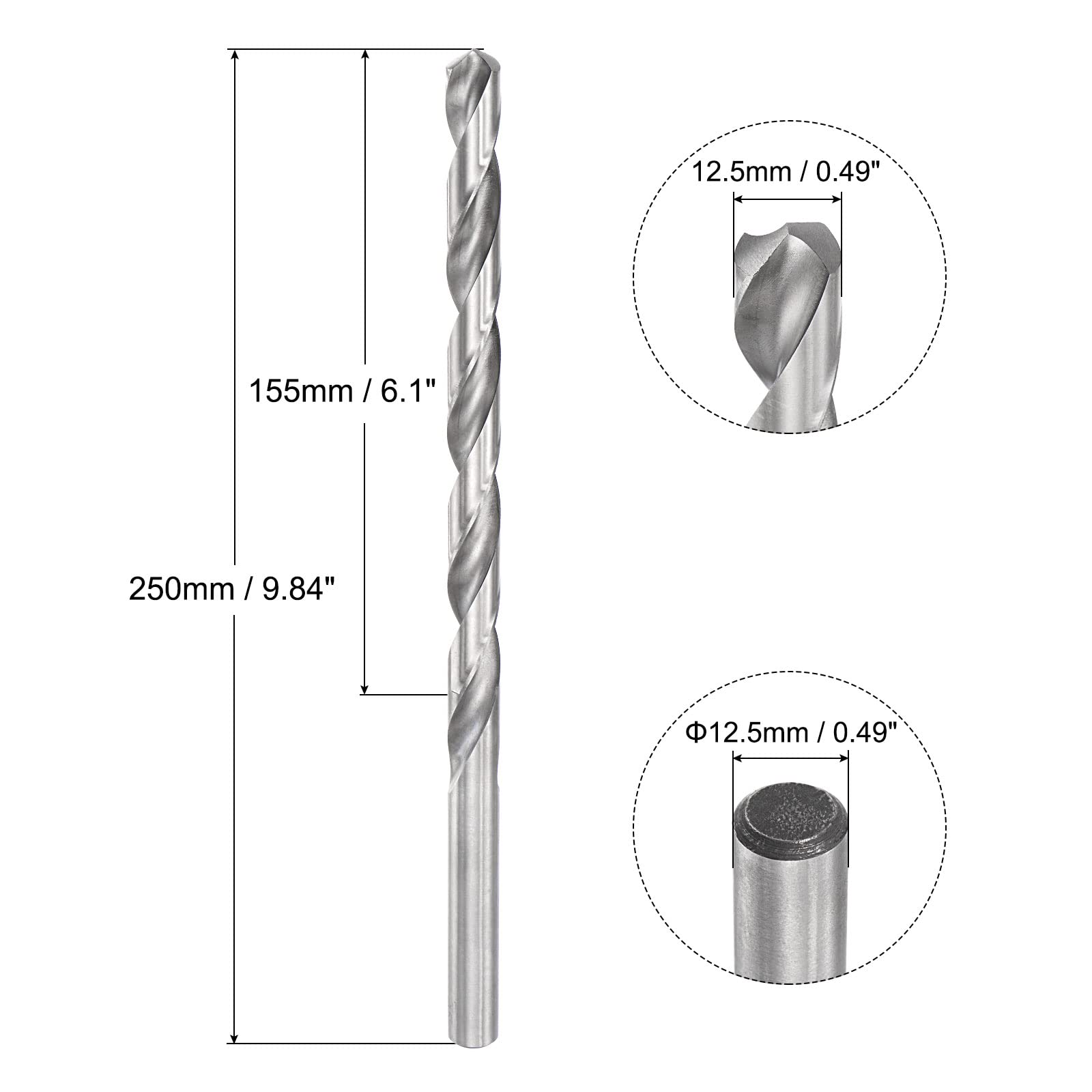 sourcing map Helicoidales Brocas, Alta-Velocidad Acero, Extra Largo Taladro 12,5x250 mm