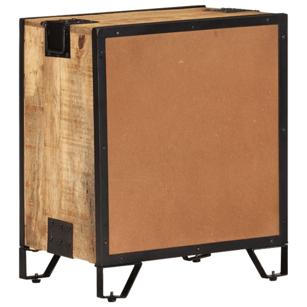 Table de chevet 43 x 30 x 51 cm en bois massif de manguier rugueux avec porte grillagée en acier - Design moderne - Commode de chevet robuste pour chambre à coucher et petites pièces
