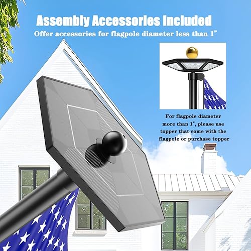 Flag Pole Light Solar Powered Top Mount, 2000Lumen IP67 Waterproof Solar Light for Flagpole, Light Up Flag Outdoor Dusk to Dawn for 18+ Hours with Twice Coverage Than Downward Lighting(5200mAh)