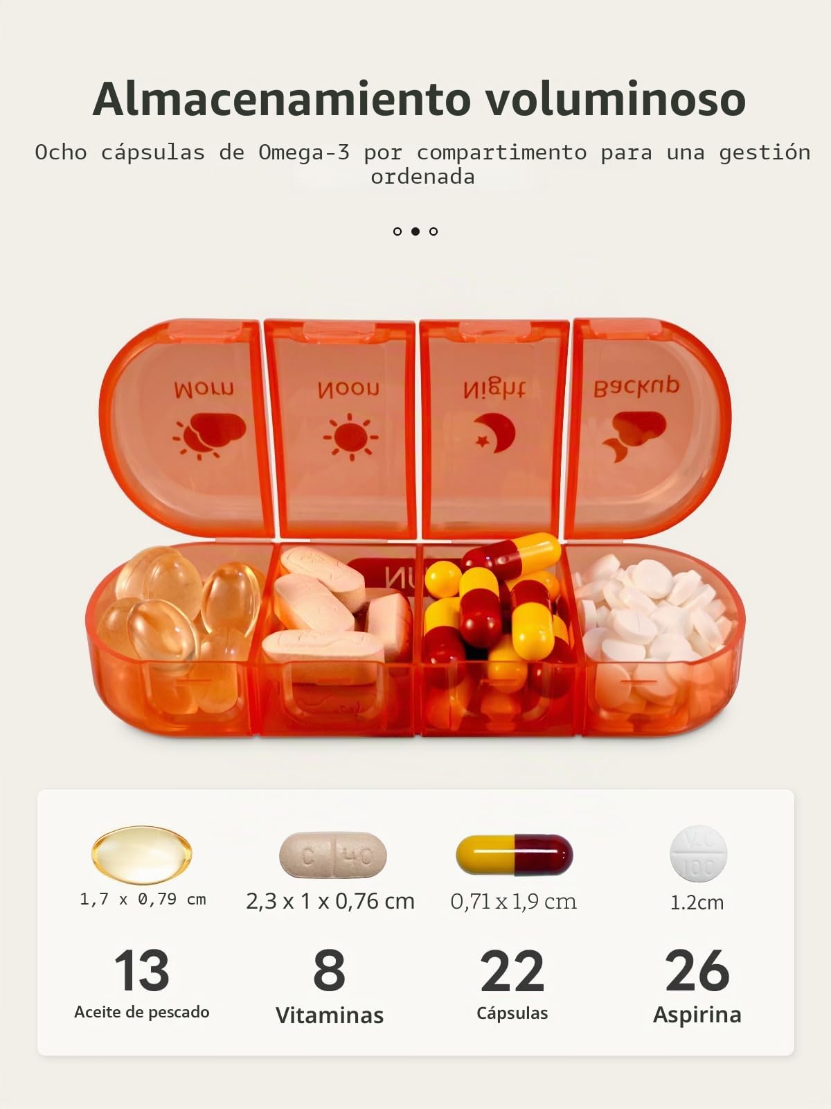 Pastillero semanal para 7 días, 4 veces al día (mañana/mediodía/noche/respaldo), compartimentos grandes para tabletas, vitaminas, aceites de pescado y suplementos, estuche portátil para medicamentos
