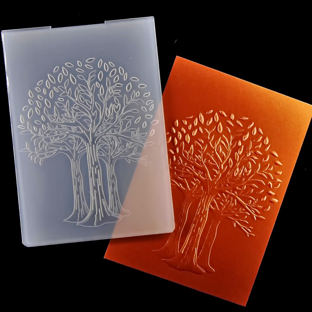 Kwan Crafts 3D Merry Christmas Tree Leaves Background Plastic Embossing Folders for Card Making Scrapbooking and Other Paper Crafts 4092804