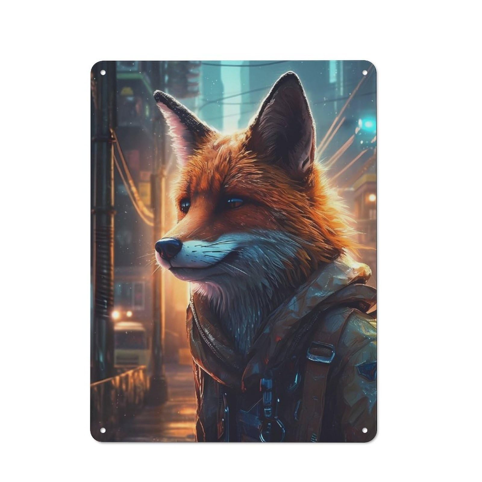 Junmoney Fox Futuristic Metal Sign 40X30cm With For Hallway Wall, Vintage Decor, For Garage, Workshop And Man Cave Decoration