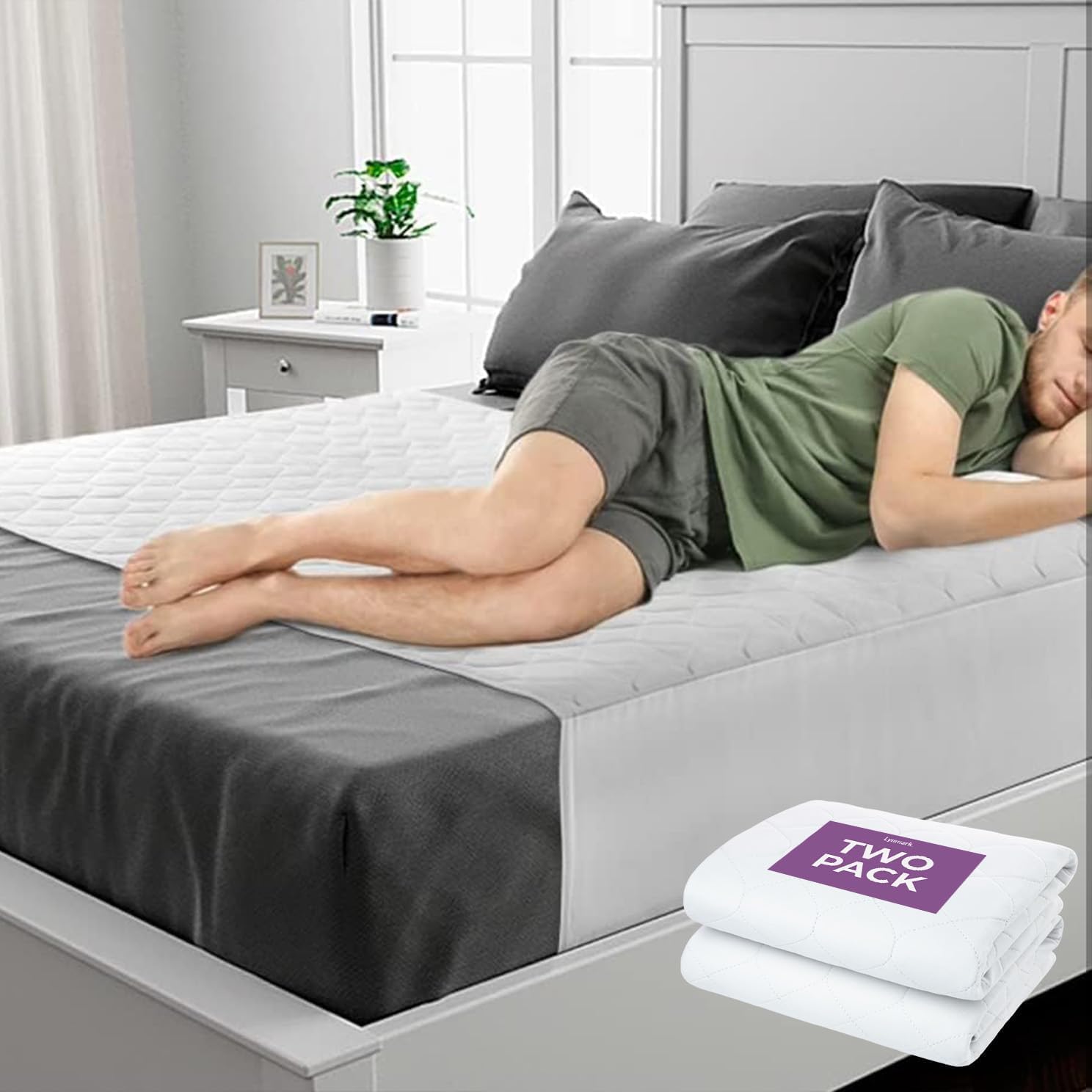 Lynmark® Waterproof Bed Protector with Tuck-In Flaps - Washable Bedwetting & Incontinence Sheets Absorb Up to 3 Liters - Leak-Proof OEKO-Tex Certified Cotton Mattress Pad for King Bed - 150x85cm White