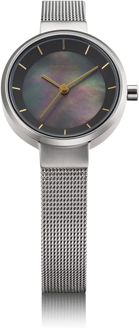 BERING 16427-002 Solar Wristwatch, Women's, Japan Limited, Gray x Gold, Silver, Stainless Steel, Mesh Strap, Sapphire Glass, 3 Year Warranty, Gray, Classic
