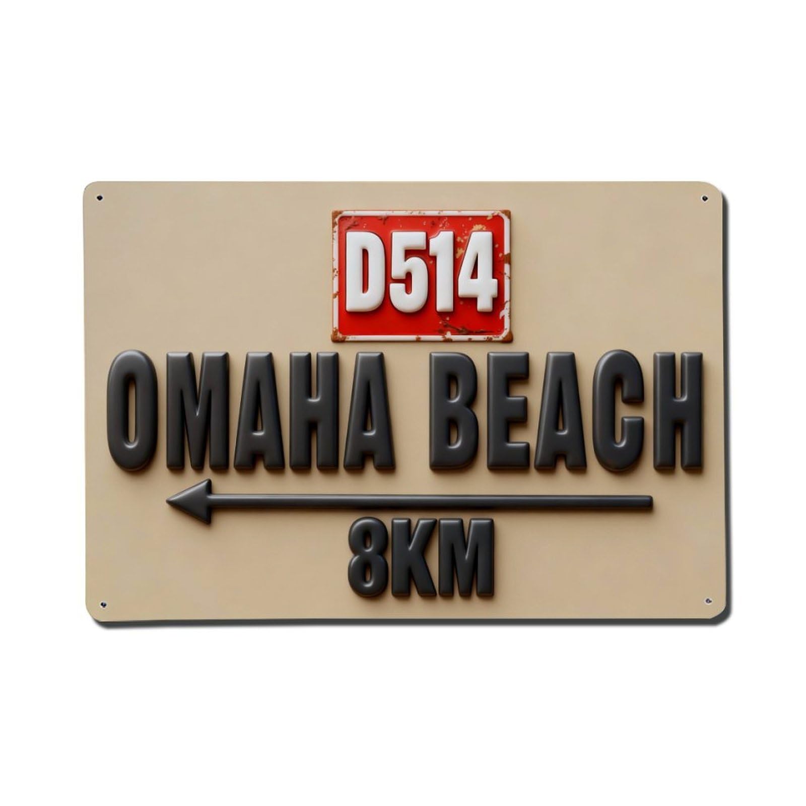 D514 Omaha Beach 8km Arrow Sign Metal Tin Sign Plaque