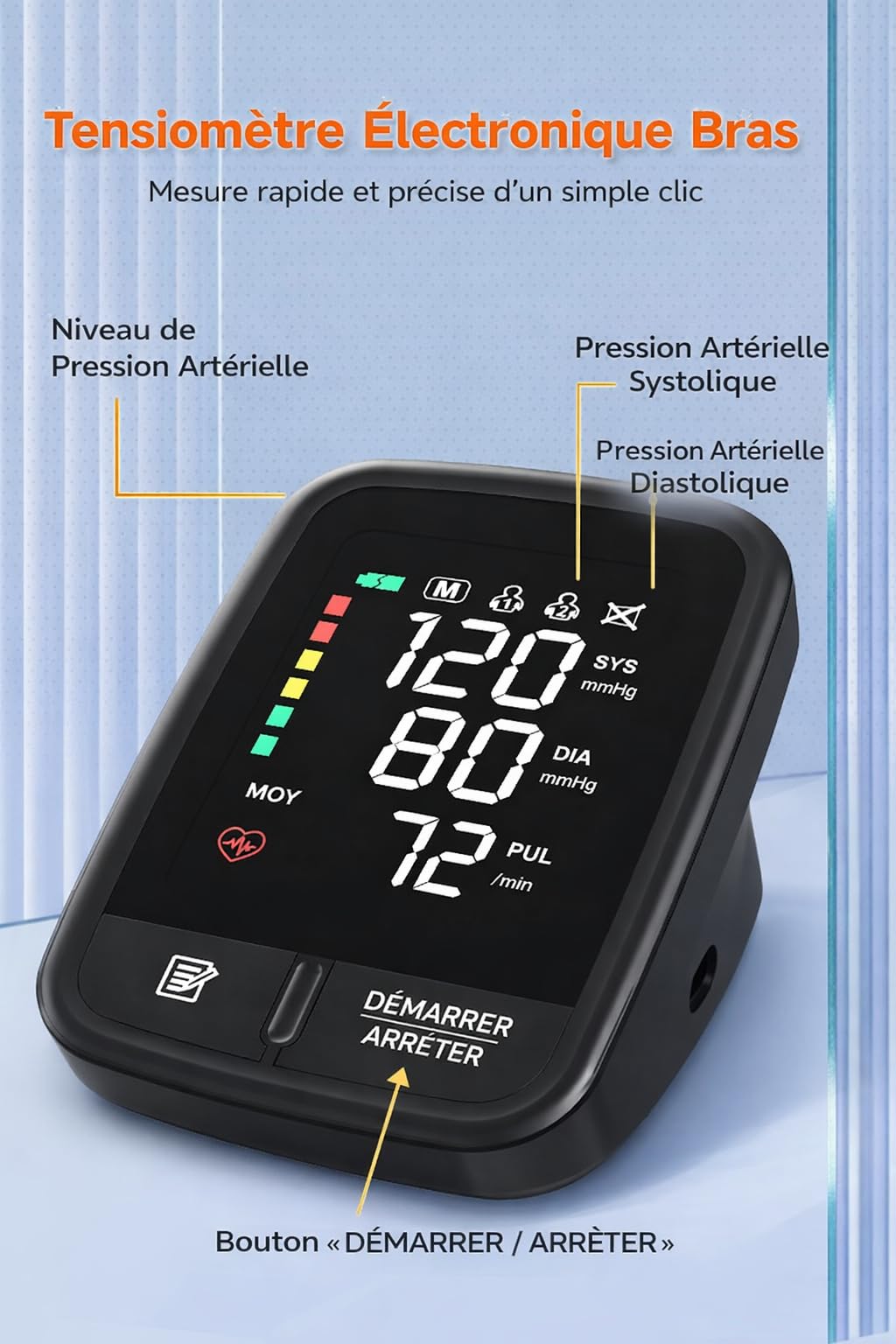 Tensiómetro electrónico con batería de litio recargable, pantalla digital, larga duración