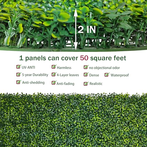 Image of ODTORY Artificial Boxwood Roll Panels, 5 FT X 10 FT(50 sqft) Yellow Green | UV-Anti Fake Ivy Vine Hedge Covering, Privacy Fence Screen, Faux Greenery Grass Wall Backdrop, Indoor /Outdoor Home Decor