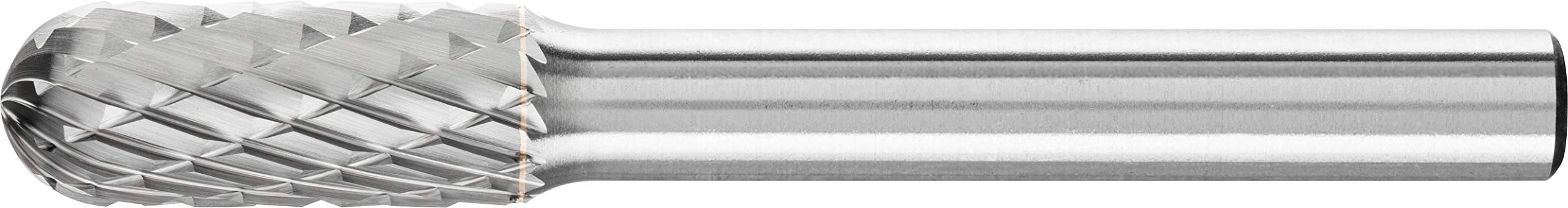 PFERD Cylindrical Carbide Bur, Uncoated (Bright) Finish, Double Cut, Radius End, 1/4