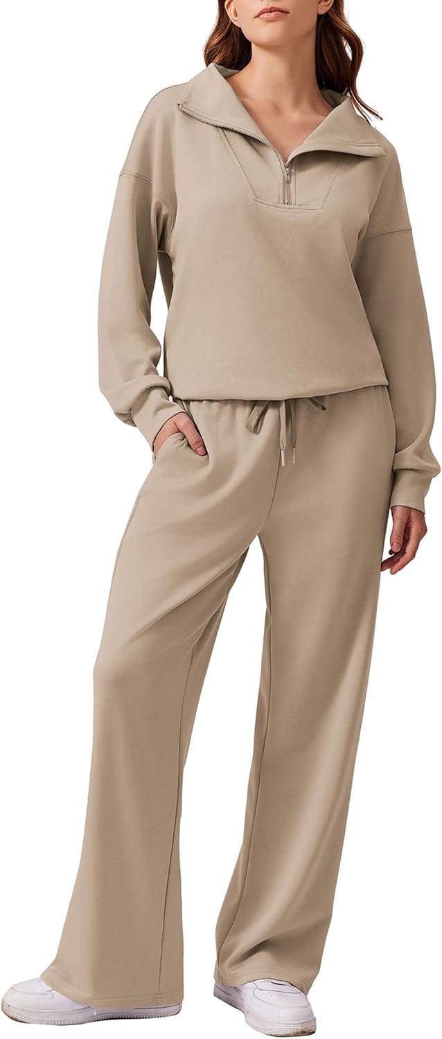 PINSPARK 2 Piece Sets for Women 2025 Fall Outfits Sweatsuit Loose Fit Sweatshirt Wide Leg Sweatpants Matching Set Tracksuit