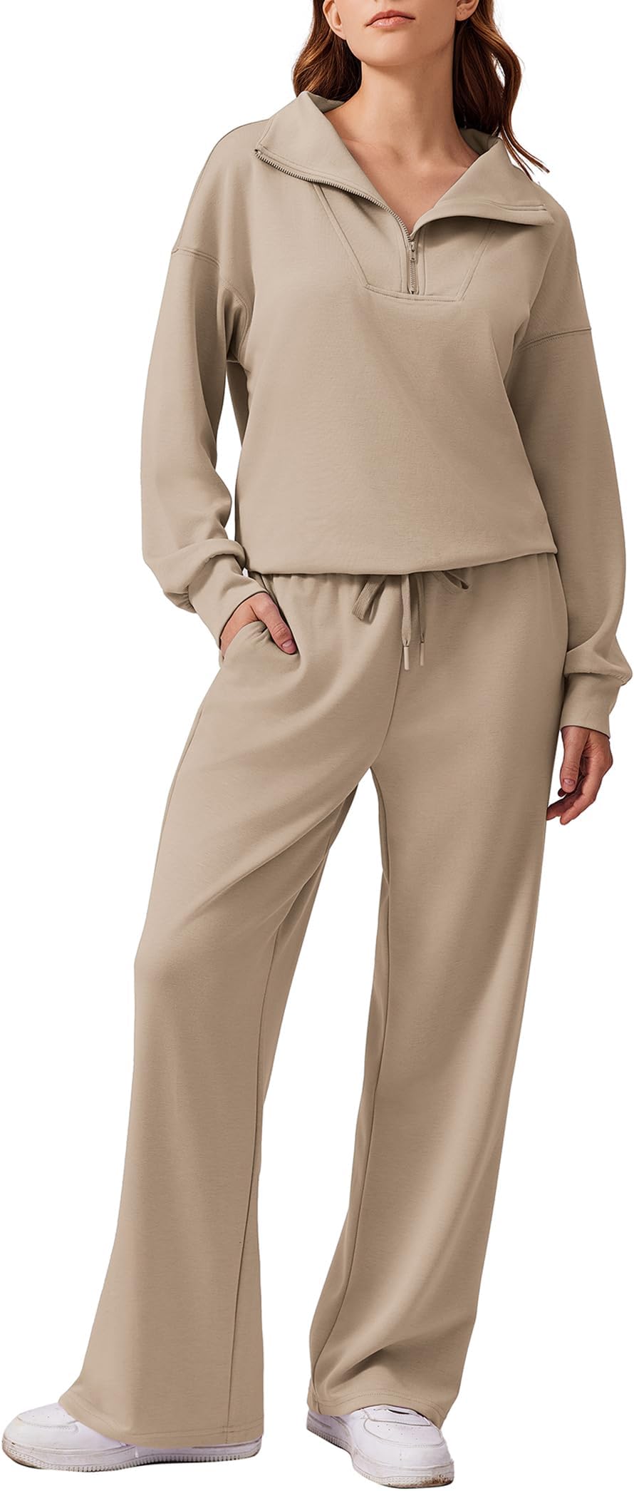 2 Piece Sets for Women 2025 Fall Outfits Sweatsuit Loose Fit Sweatshirt Wide Leg Sweatpants Matching Set Tracksuit