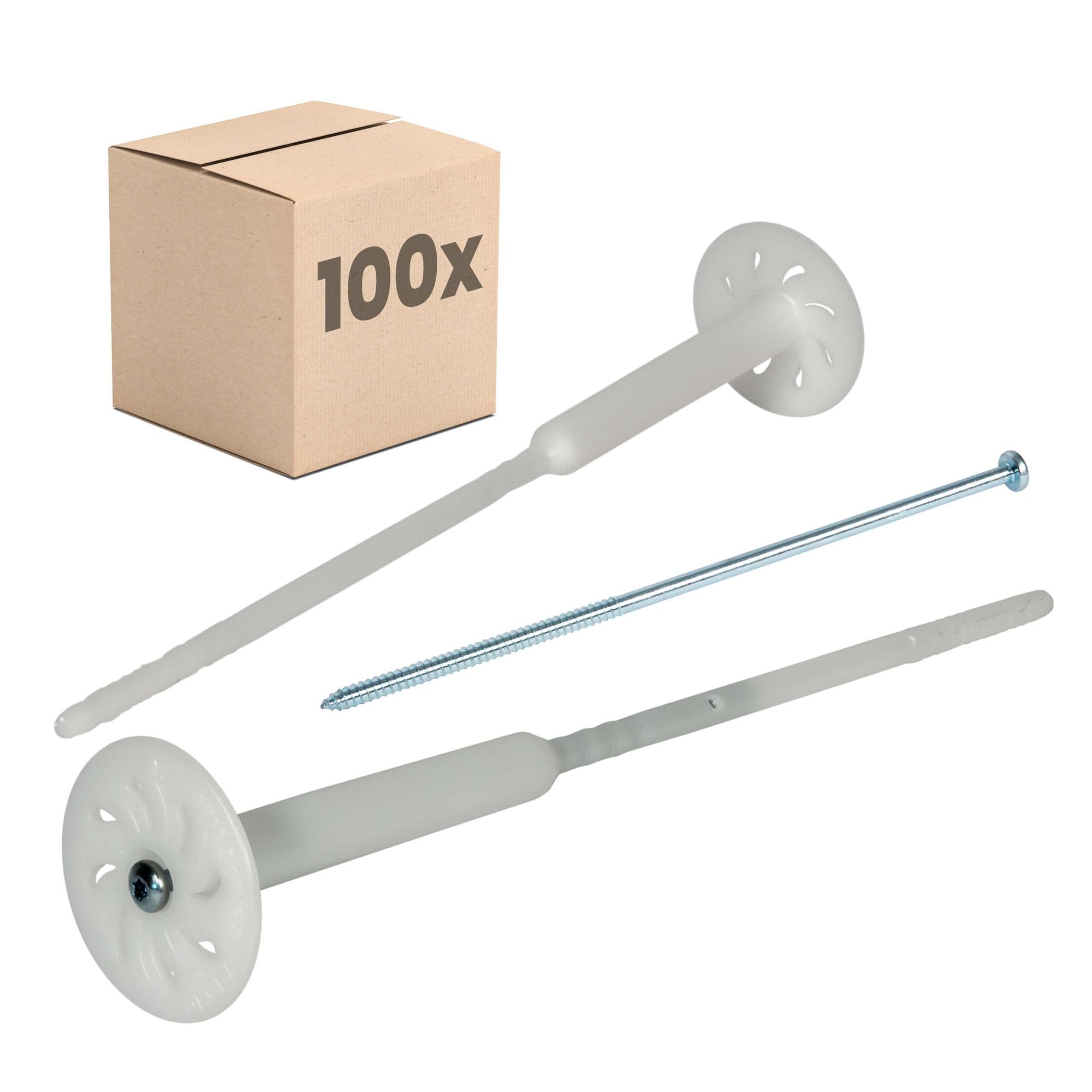 PROTEKTOR isolatiepluggen Set 10x200mm met kunststof nagel (100 stuks 200 rondellen 1 Gatenzaag) voor ETICS & gevelisolatie, ETA-gecertificeerde Thermopluggen slagpluggen