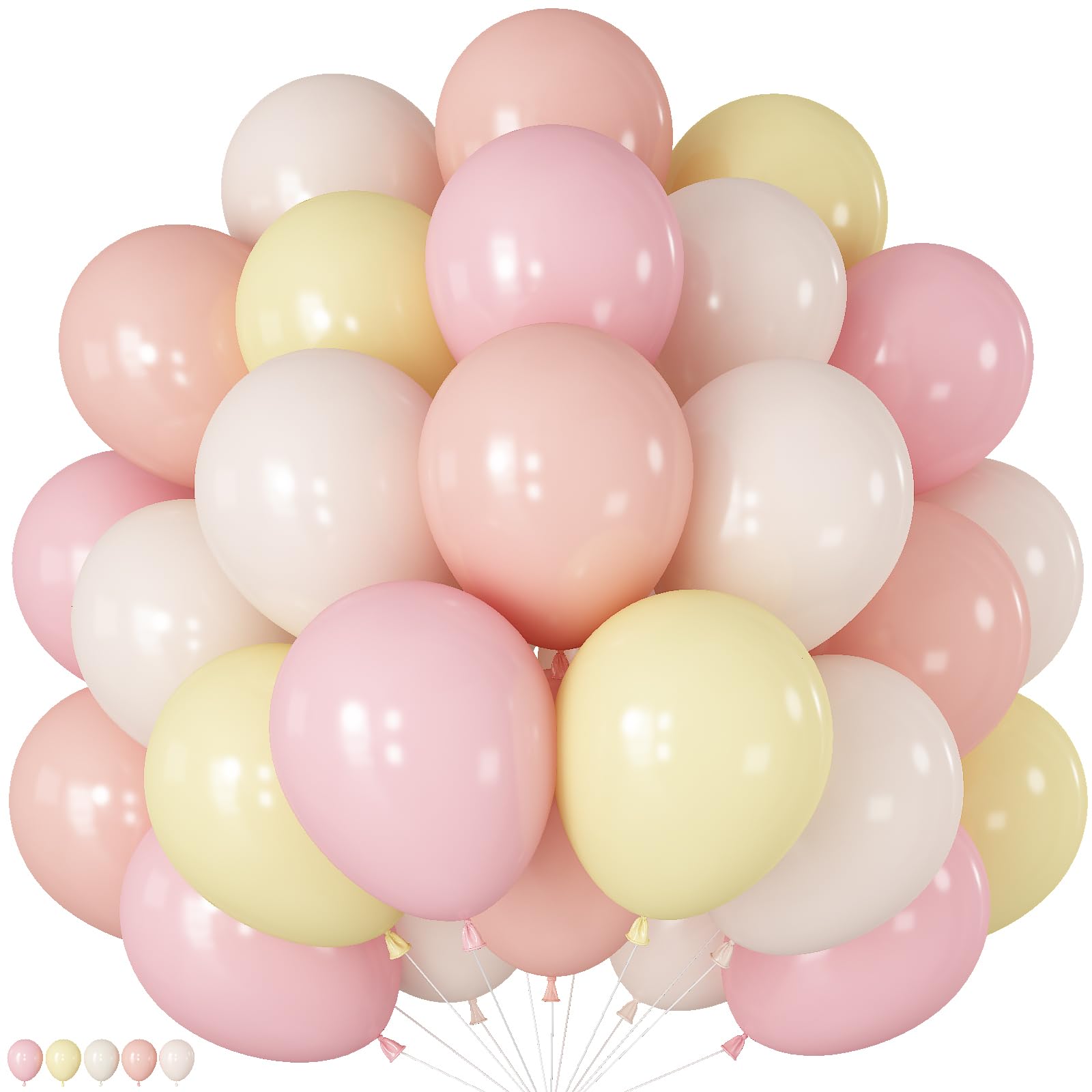 Pink and Yellow Balloons, 60 Pcs 12 Inch Light Pink Yellow Sand White Latex Balloons with 2 Pcs Ribbon for Baby Shower Bee Bear Themed Birthday Bridal Shower Wedding Party Decorations