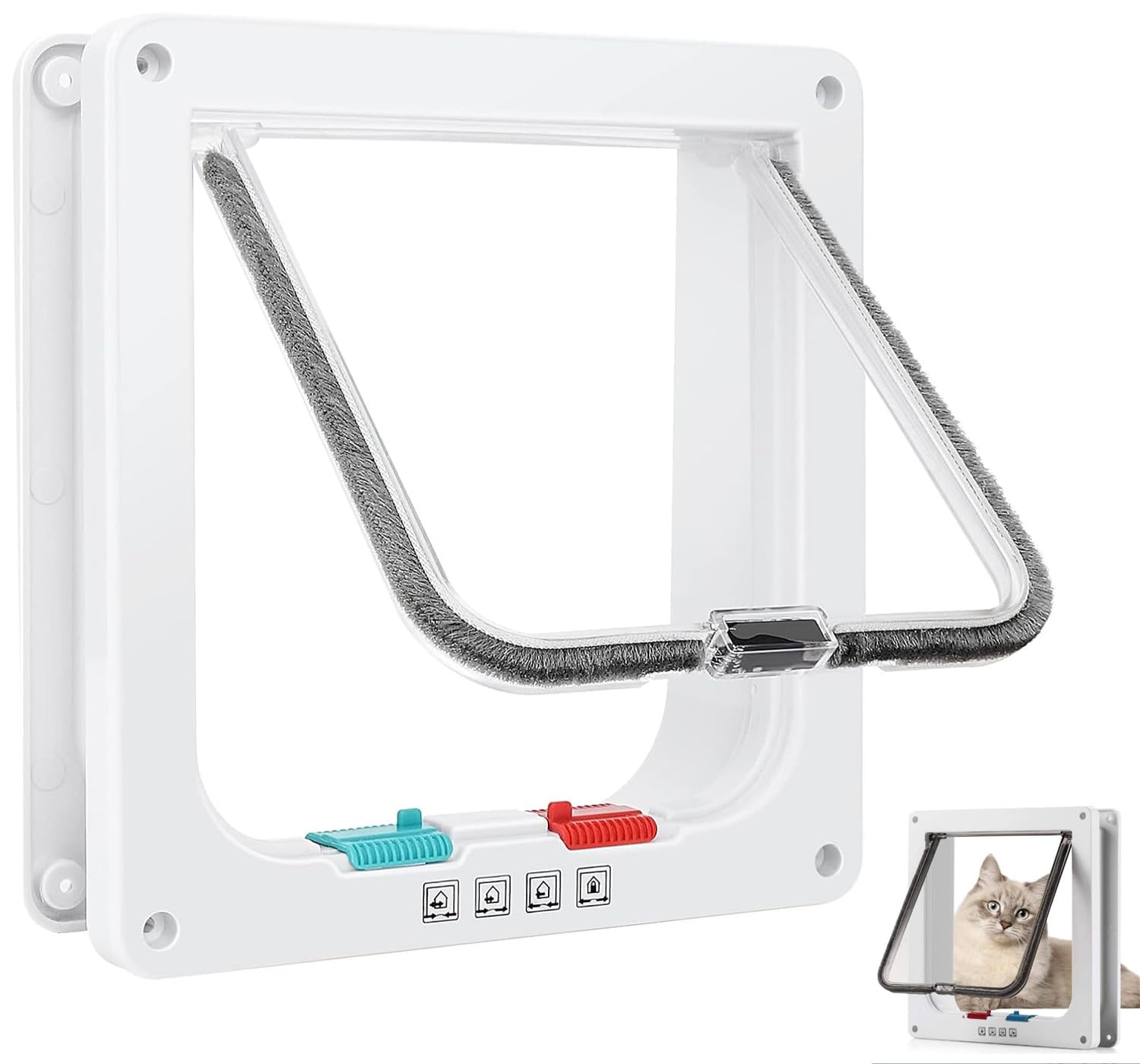Cat Door for Windows, Pet Doors and Sliding Door, Safety Pet Door with 4 Way Lock, Weatherproof Cat Flaps for Wooden Doors & Wall, Two-Way Entry & Exit Cat Door Dog Flap (Medium, 16cm x 15.7cm Flap)