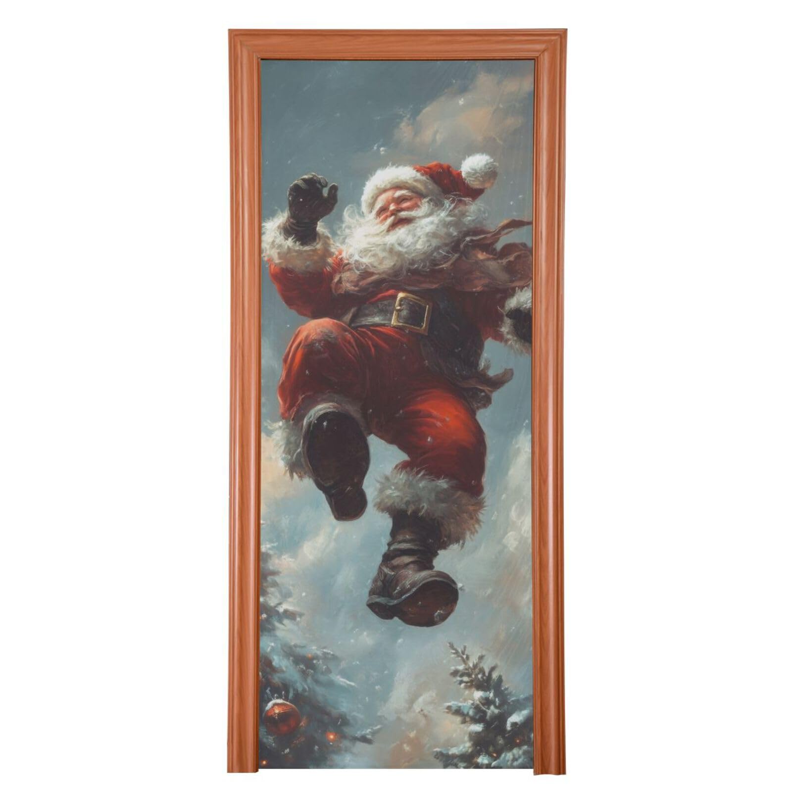 FLildon Santa Claus Snowy Christmas Door Cover Decoration, Party Accessory Porch Decor for Festive Ornament Room Door Covers 36 x 98 Inch