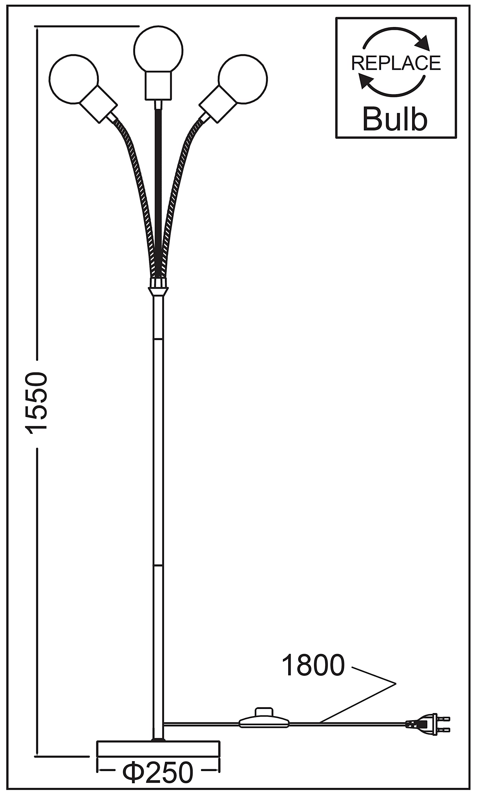 Trango 3-flg 1531-SD Stehlampe *EARTH* in Edelstahl-Optik inkl. 3x 4W 3-Stufen dimmbar E27 LED Leuchtmittel 2500K Gold-warmweiß ca. H1550mm 3 Lampenarmen schwenkbar Stehleuchte, Bürolampe, Standlampe