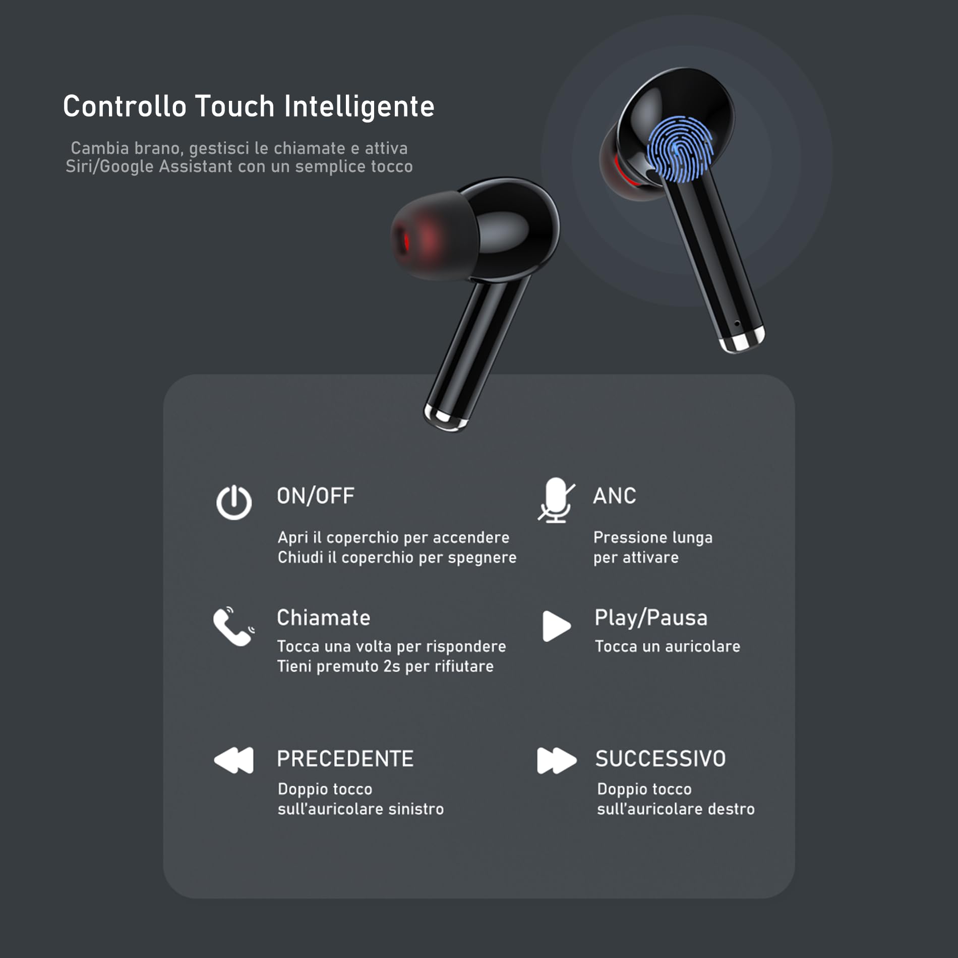 PORTENTUM Cuffie bluetooth 6.0 wireless – Cancellazione del rumore HYBRID ANC + ENC – 60h – Auri… — immagine 12 di 16