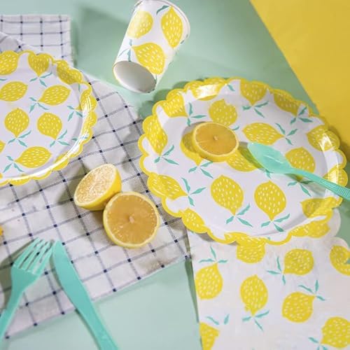 9 Inch Lemon Disposable Paper Plate Cutlery Plate Lemon Party Dinner Dessert Paper Plate For Kids Baby Wedding Shower Christmas Brunch And Garden Party Supplies (40Piece) #TOP2