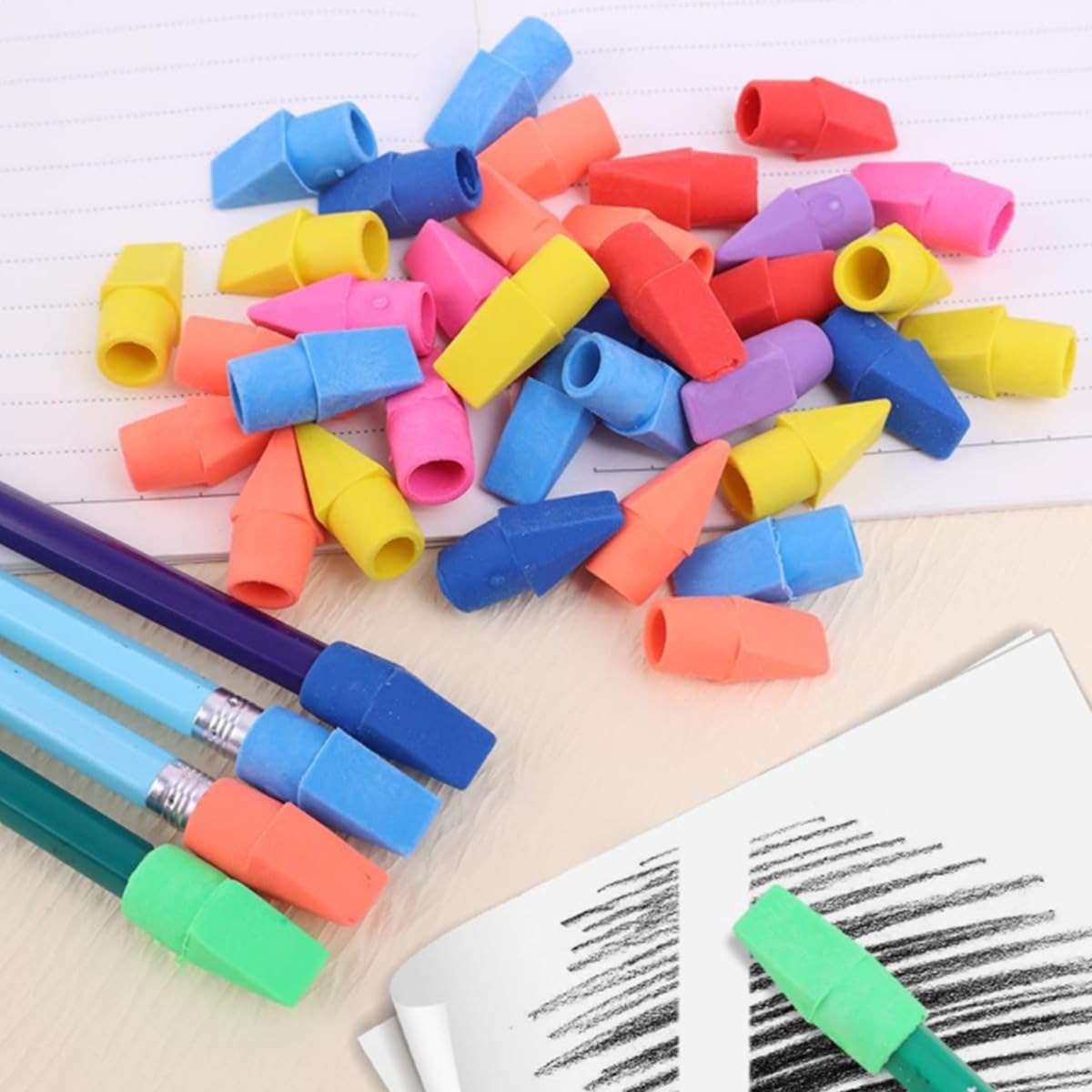 Borradores para Lápiz con Capuchón - 100 Piezas - Gomas de Borra para Exámenes, Escuela, Oficina, Dibujo - Suministros Escolares y Material de Oficina para Niños, Estudiantes y Profesores