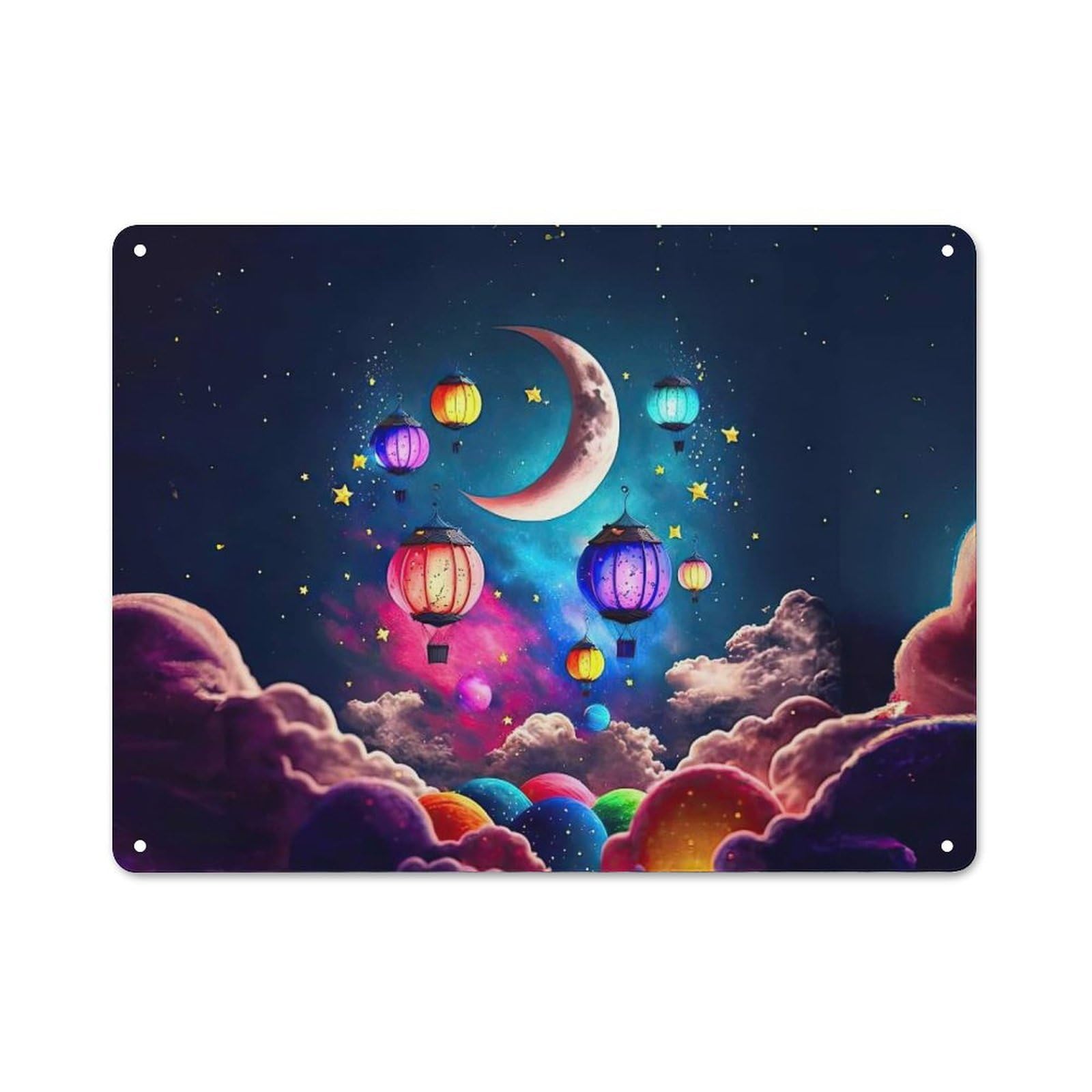 Junmoney Style-10 Lanterns In The Clouds Vintage Metal Sign 30X40cm, Vintage Bistro Wall Plaque For Coffee Bar, Small Shop Or Dining Room