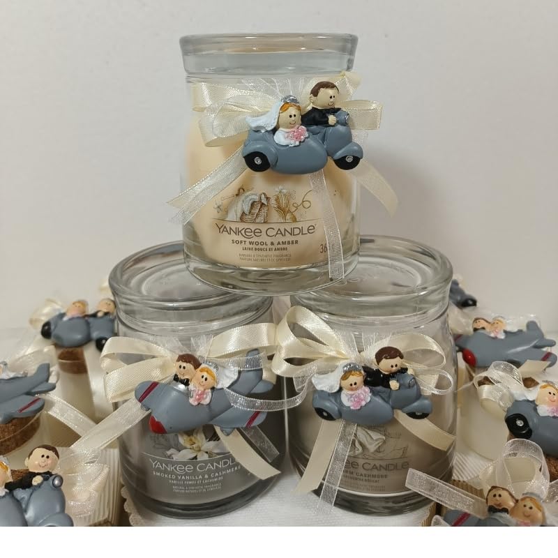 Torta bomboniere matrimonio candele profumate tema viaggio magneti sposi confetti inclusi (12 fette)