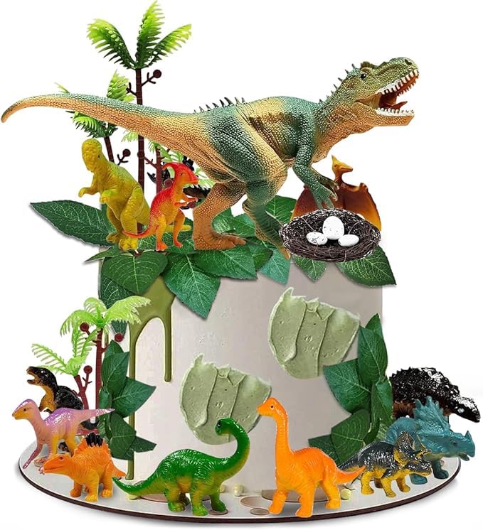 Decoración para Tartas, 26 Piezas Decoracion Dinosaurios Cumpleaños, Decoración para Tartas 3D Dinosaurio, Selva Decoración de la Torta, Decoraciones para Tarta con Temática de Dinosaurio