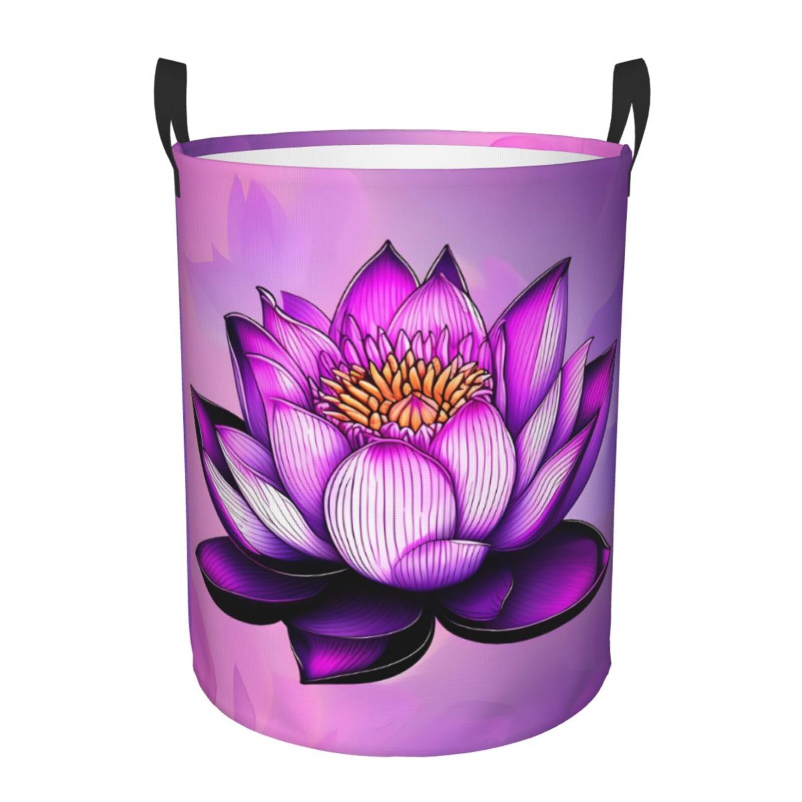 S Collapsible Purple Lotus Print Circular Hamper Round