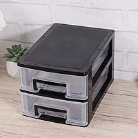 Vista 9 de Wakauto Organizador de escritorio transparente de 2 niveles con cajones, caja de almacenamiento apilable para maquillaje, suministros de oficina