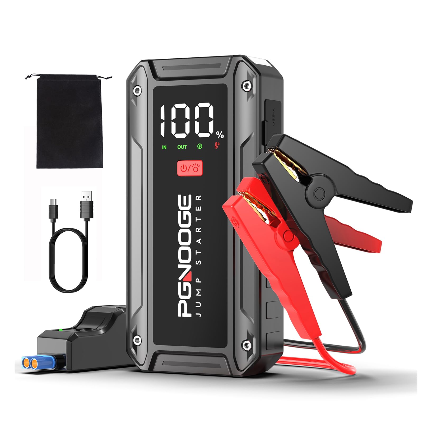 26800 mAh 6000 A Urządzenia Rozruchowe Wspomagające Akumulatory Samochodowe (do ALL benziny / 10 l oleju napędowego), Uruchamiania z Mocą i Wyjściem USB, Duży Wyświetlacz LCD