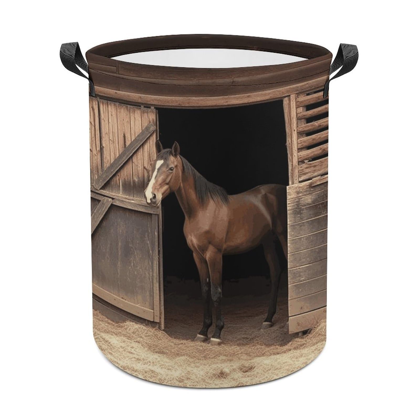 Barn Horse Laundry Basket Freestanding Waterproof Laundry Hamper Collapsible Tall Clothes Hamper with Reinforced Handles Waterproof Laundry Bag for Dorm Bathroom Home 44x35cm