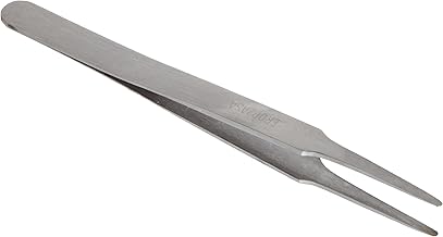 Erem EROP2ASA Stainless Steel Straight Tweezer, Large Flat Round Tip, Anti Magnetic, 4.75