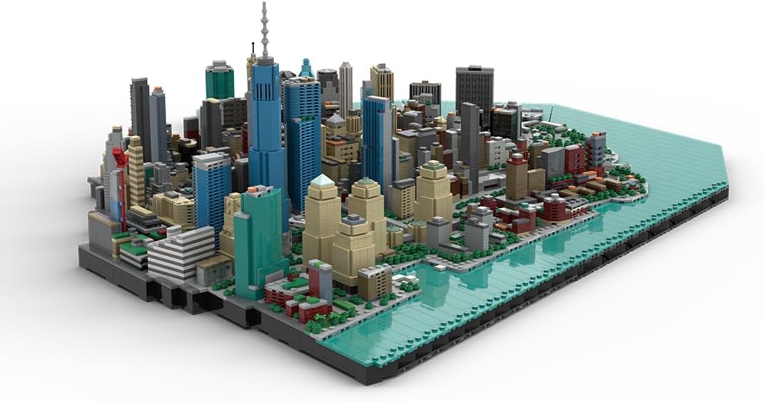 Aetheria Architecture New York Manhattan Downtown Financial District Landmark Building Bricks, 1:2000 Modular Building City Street House Construction for Adult, Authored by Taters - 10523 Pieces