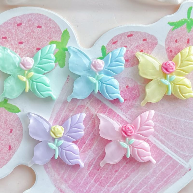Acxico 80pcs Mixed Color Macaron Rose & Butterfly Resin Charms for Hair Clips, Keychains, Phone Cases & Stationery Crafts image 5