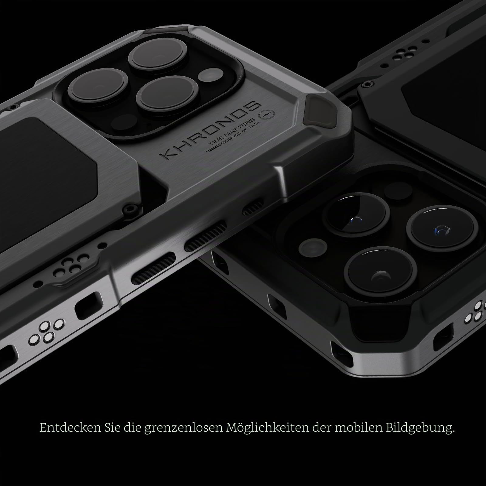 TILTA Khronos Handykäfig für iPhone 15 Pro mit Kühlsystem, Focus PD Griff, Schnellverschluss-Filterschale und magnetischem FSND 0.6/1.2 Filter, Smartphone Case Advanced Kit - Titanweiß TK-IP15-PC-TW