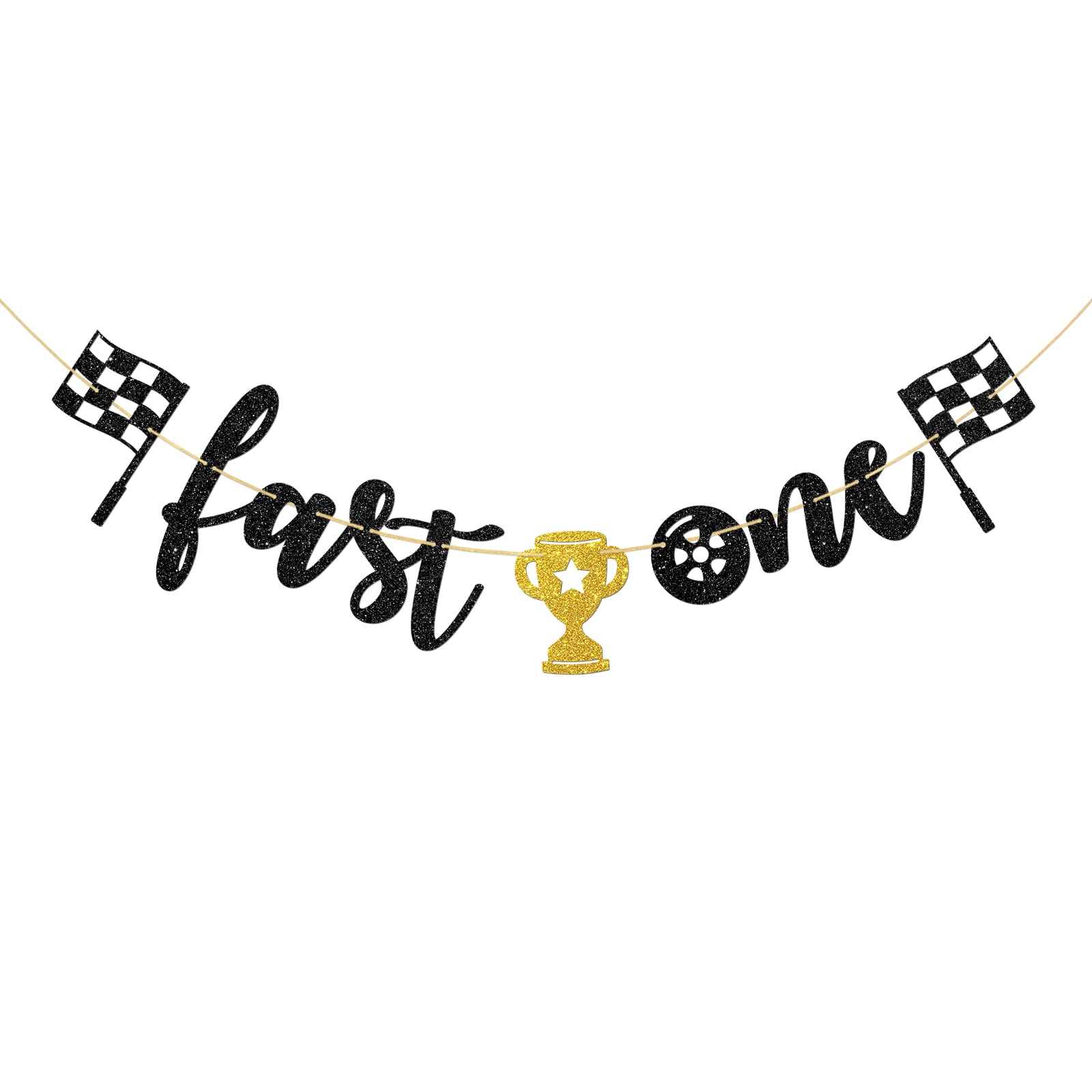 Halawawa Glitter Fast One Banner, Racing Theme Baby Shower/Kids 1st Birthday Party Decoration Supplies, Boys Girls Children One Year Old Birthday Party Decor Banner