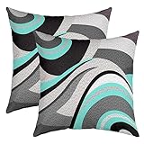 Teal Grey Black Stripes Reversible Outdoor Throw Pillow Covers 18 x 18-Inch Geometric Pillow Covers Home Decor Set for Teens Geometry Abstract Art Square Cushion Covers Set of 2 Modern Striped Art